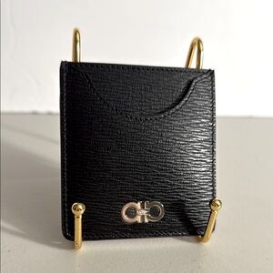 NEW Salvatore Ferragamo BLACK Red Leather Card Holder